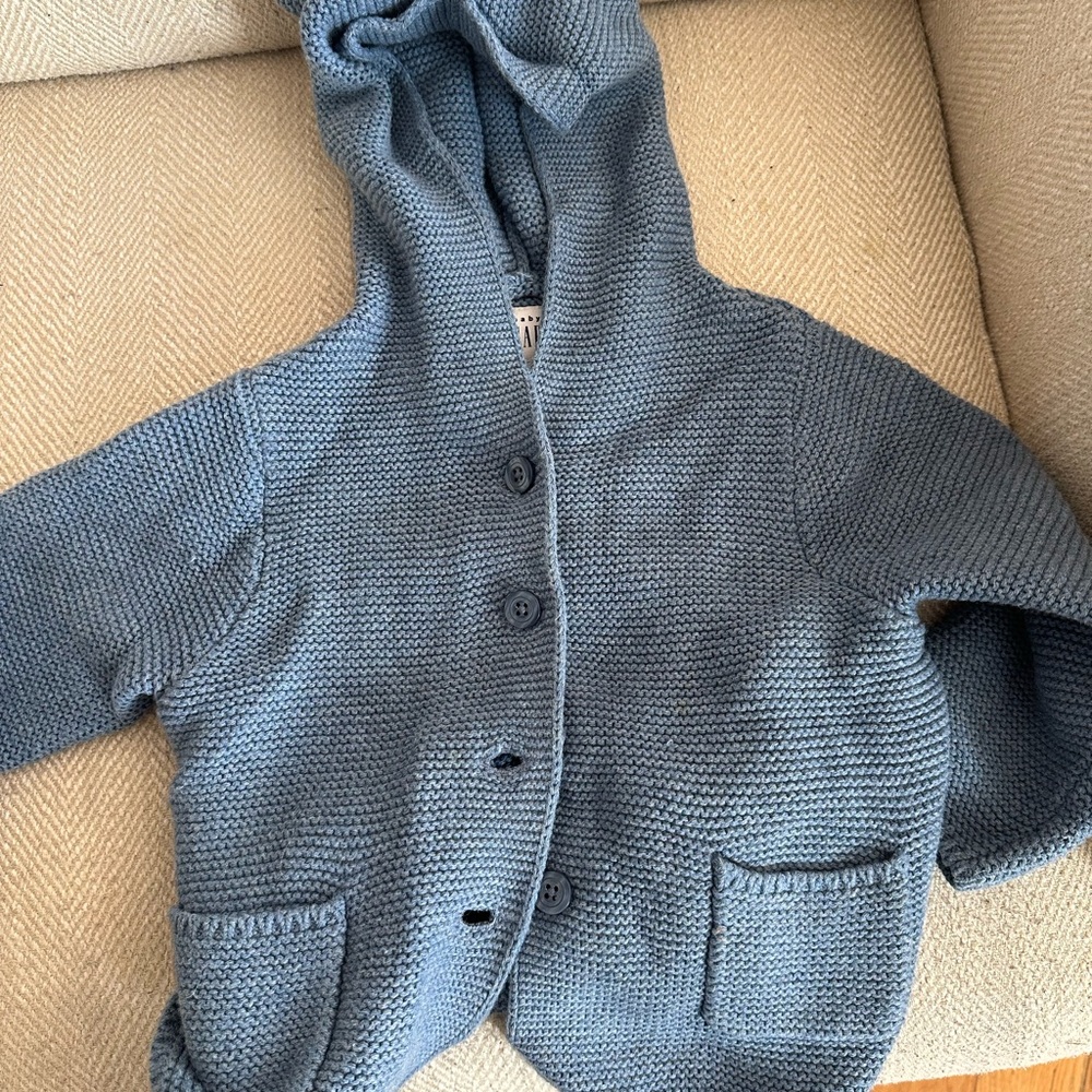 Cozy Blue Knit Hooded Cardigan